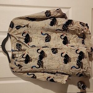 Black Swan Bird Print Boho Peasant Top Plus Size